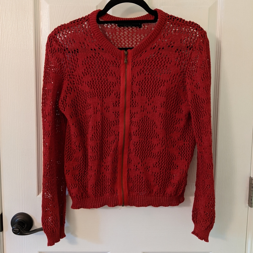 Women's crochet knit zipper cardigan